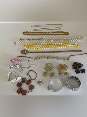 Vintage Lot of Jewellery (clip-on earrings, brooches, necklaces)